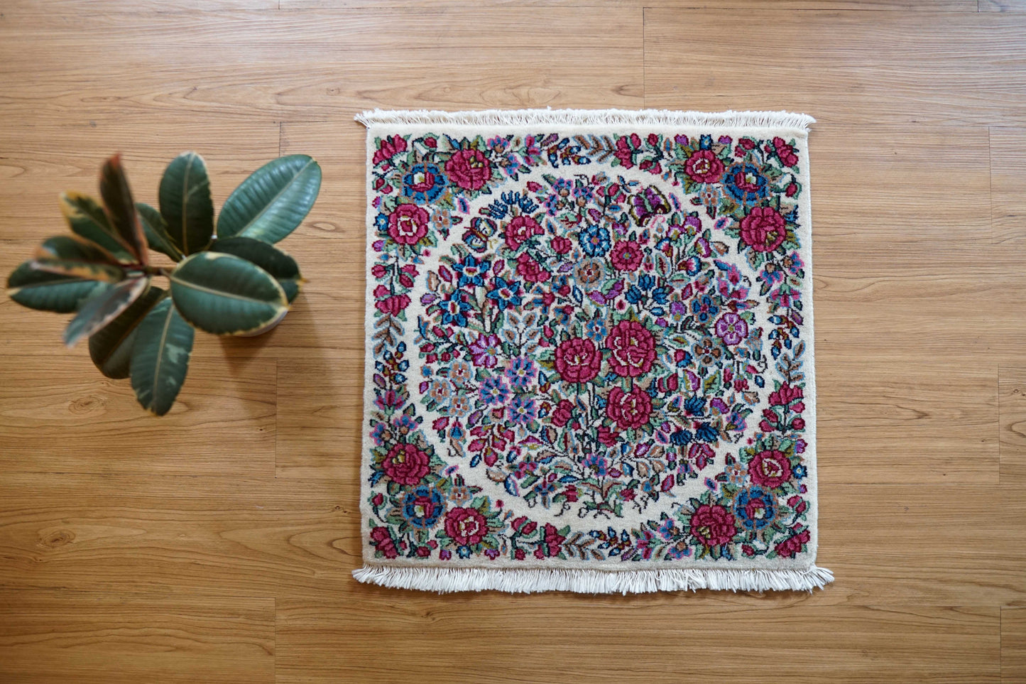  ペルシャ手織り絨毯 ケルマン産 55×55cm｜草木染めウール