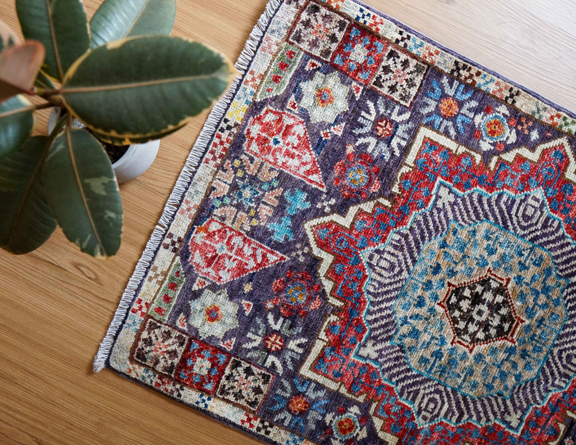  アフガニスタン手織り絨毯 90×60cm｜ガズニウール マムルクデザイン トライバルラグ