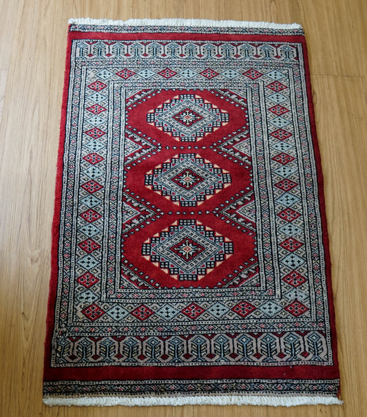パキスタン手織り絨毯 90×61cm 　トライバル, 玄関マット