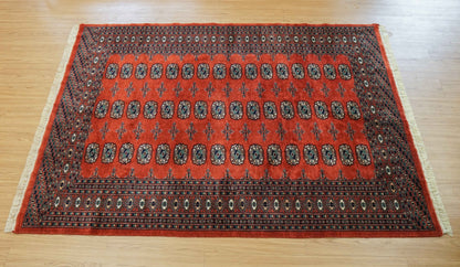  パキスタン手織り絨毯 ボハラ柄・トルクメンデザイン 203×143cm｜メリノウール