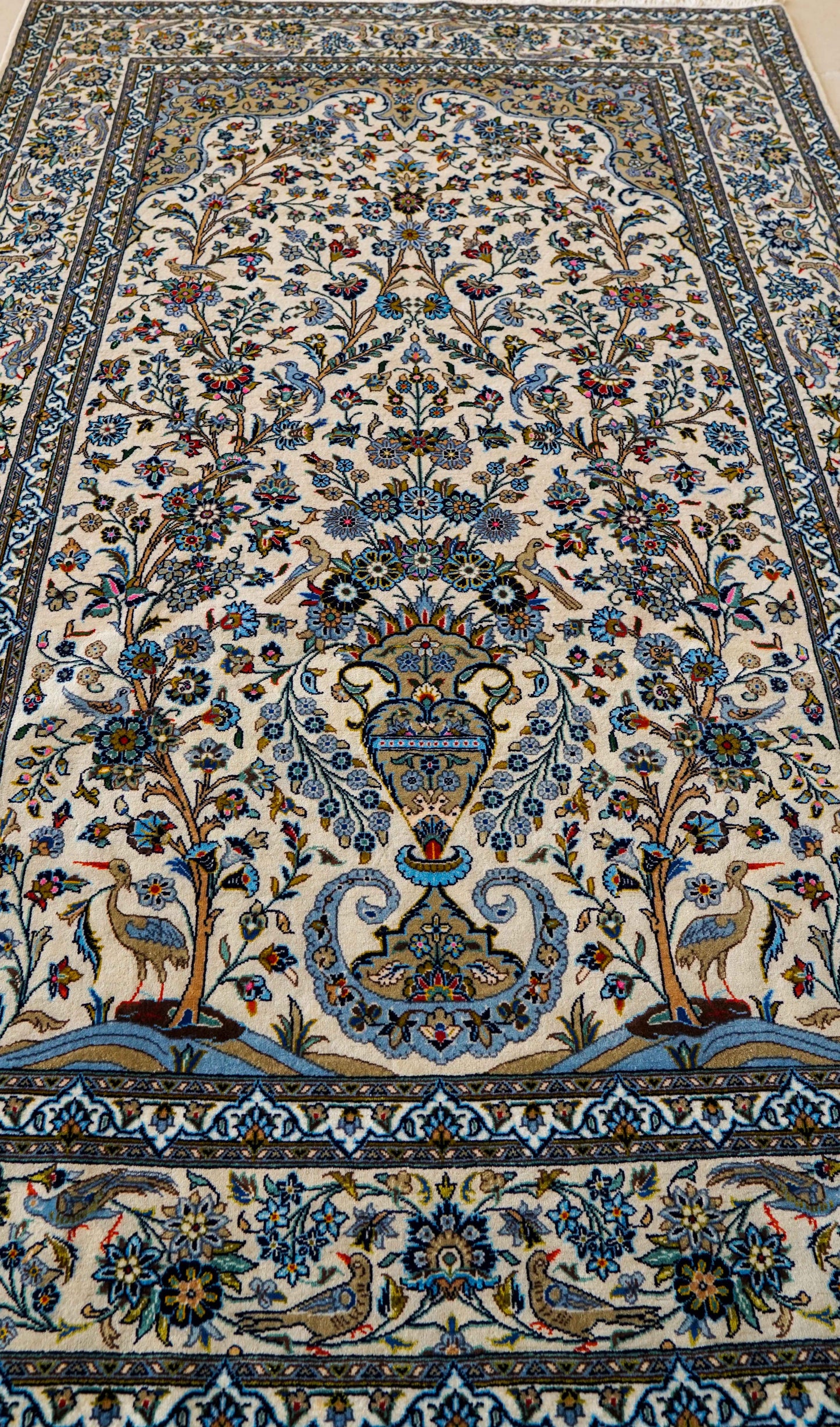  ペルシャ絨毯 カシャーン産 215×140cm｜美しい生命の樹デザイン 手織りウールラグ