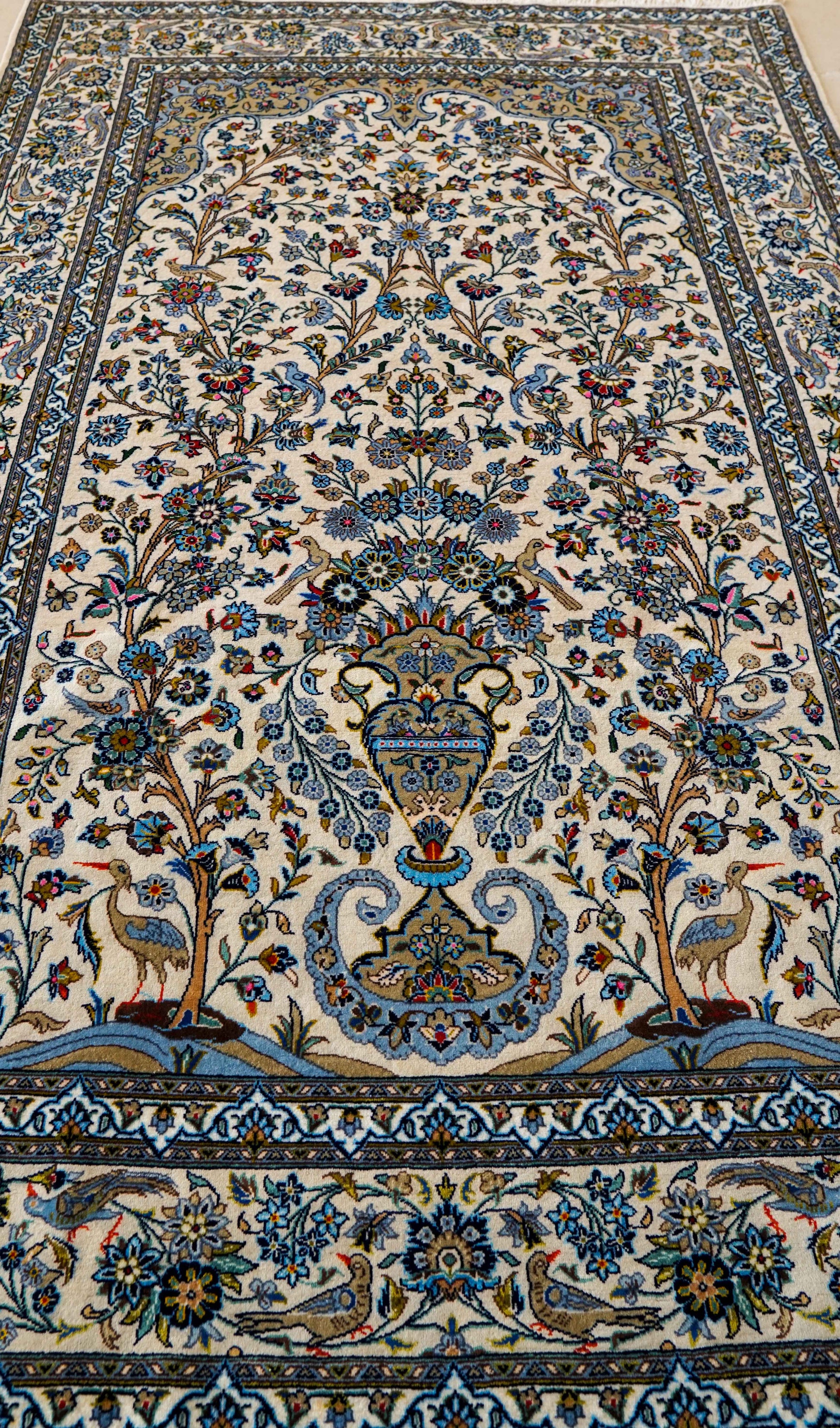  ペルシャ絨毯 カシャーン産 215×140cm｜美しい生命の樹デザイン 手織りウールラグ