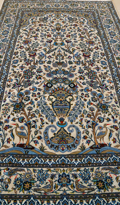  ペルシャ絨毯 カシャーン産 215×140cm｜美しい生命の樹デザイン 手織りウールラグ
