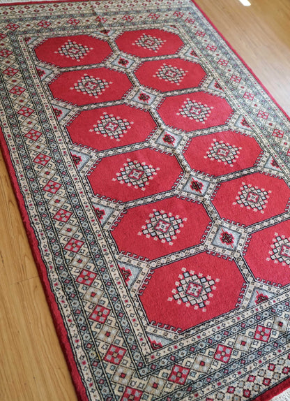  パキスタン手織り絨毯 ジャルダール トライバルラグ ピンクがかった赤 200×128cm
