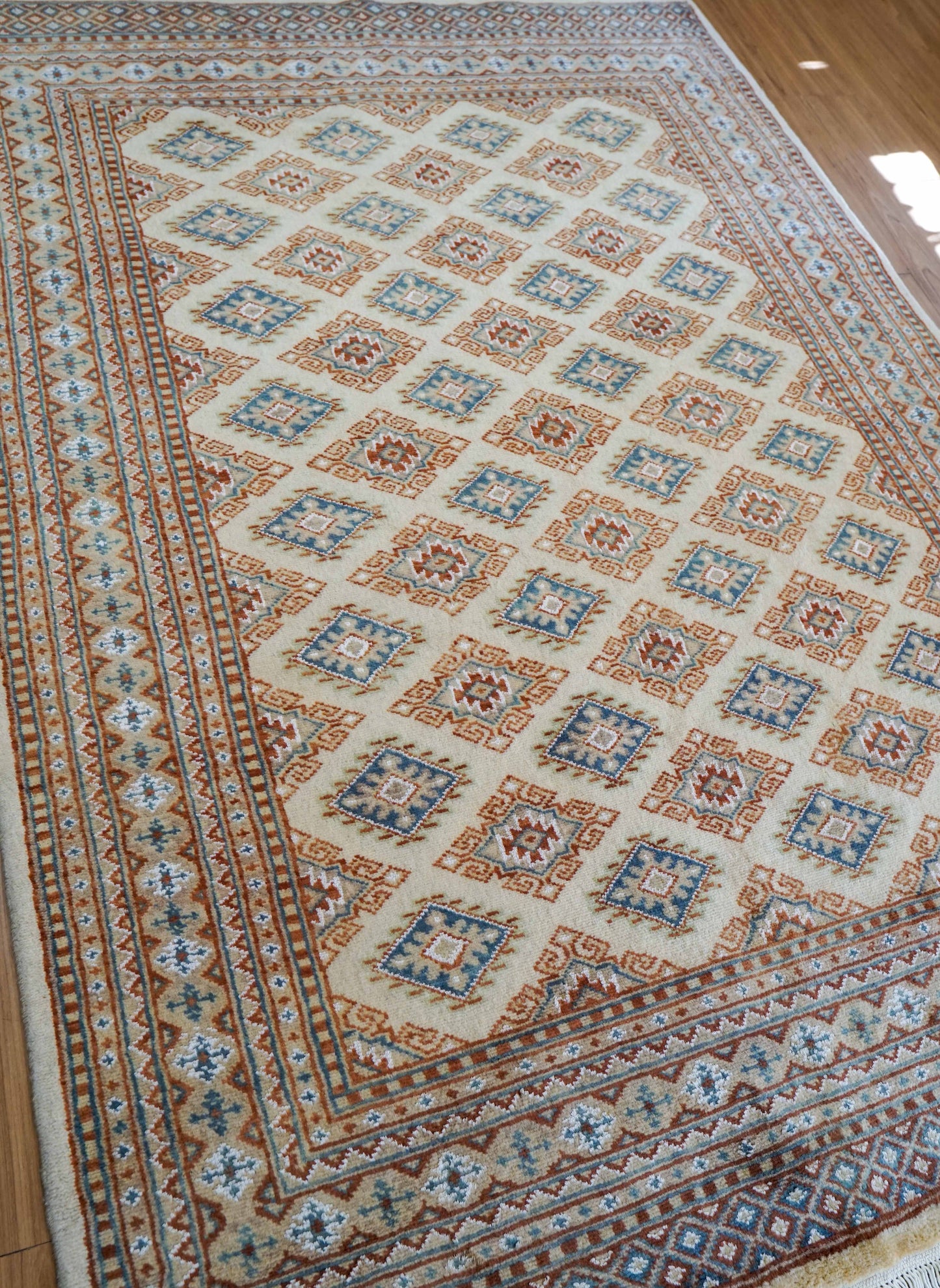 手織りパキスタン絨毯 184×128cm｜9/16クオリティ・ベージュ×ブルー