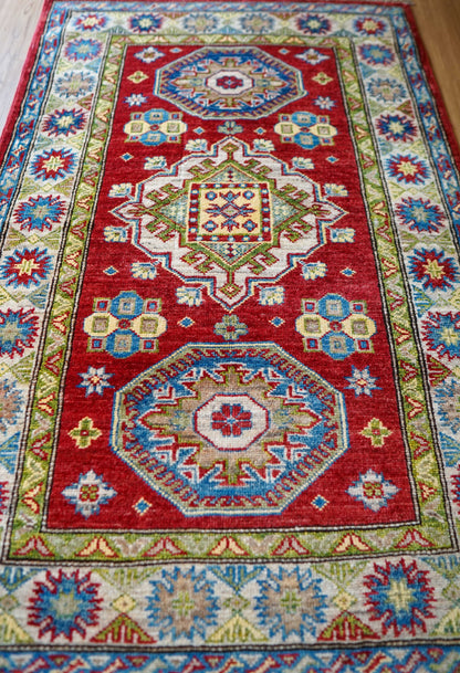  アフガニスタン手織り絨毯 ガズニーウール カザックデザイン 131×85cm