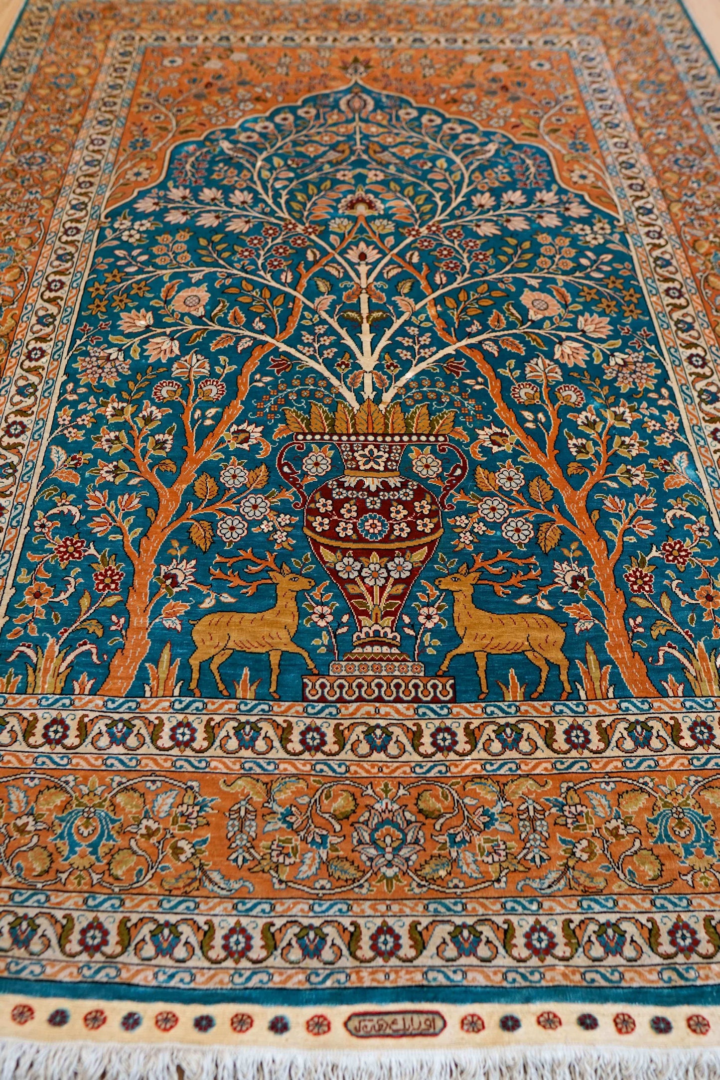  トルコ・ヘレケ シルク手織り絨毯 140×102cm｜1970年代 ヴィンテージ ラグ　Turkish Ozipek hereke