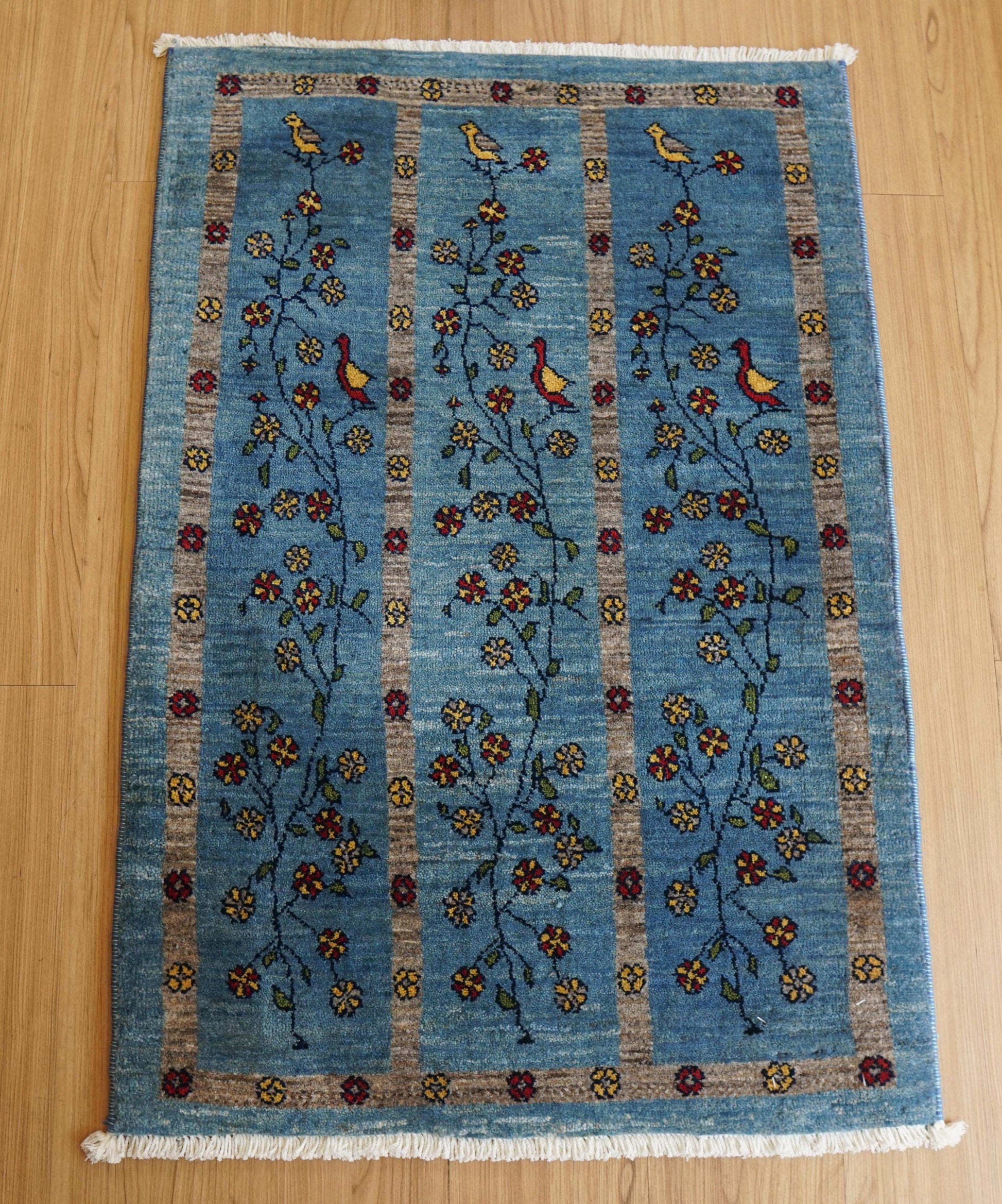  ペルシャ手織り カシュクリギャッベ リズバフト 95×64cm｜伝統意匠・鳥と生命の木文様