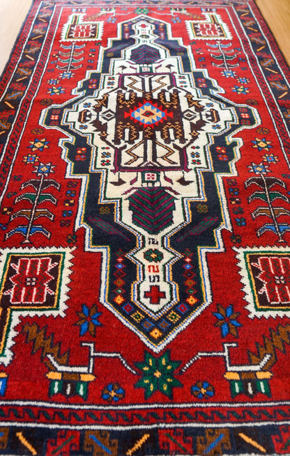  163×95cm ペルシャ 絨毯 バルーチ 手織り トライバルラグ