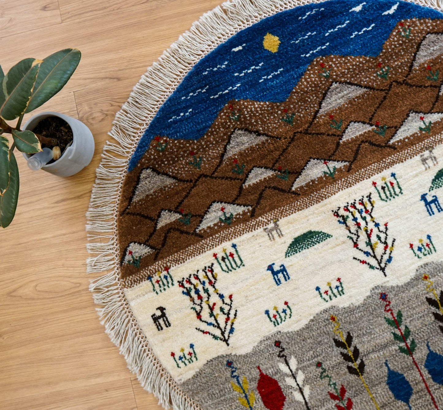  100×100cm ペルシャ手織りカシュクリギャッベ リーズバフト