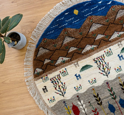  100×100cm ペルシャ手織りカシュクリギャッベ リーズバフト
