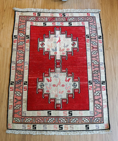 Collection 96×74cm ペルシャ手織りシルクスマックキリム トライバルデザイン