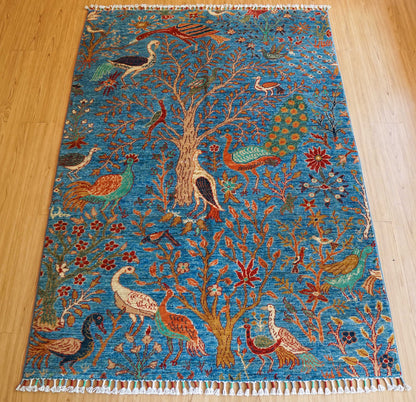  アフガニスタン・ガズニ手織り絨毯 178×124cm｜生命の木と鳥たち 草木染ウールギャッベ