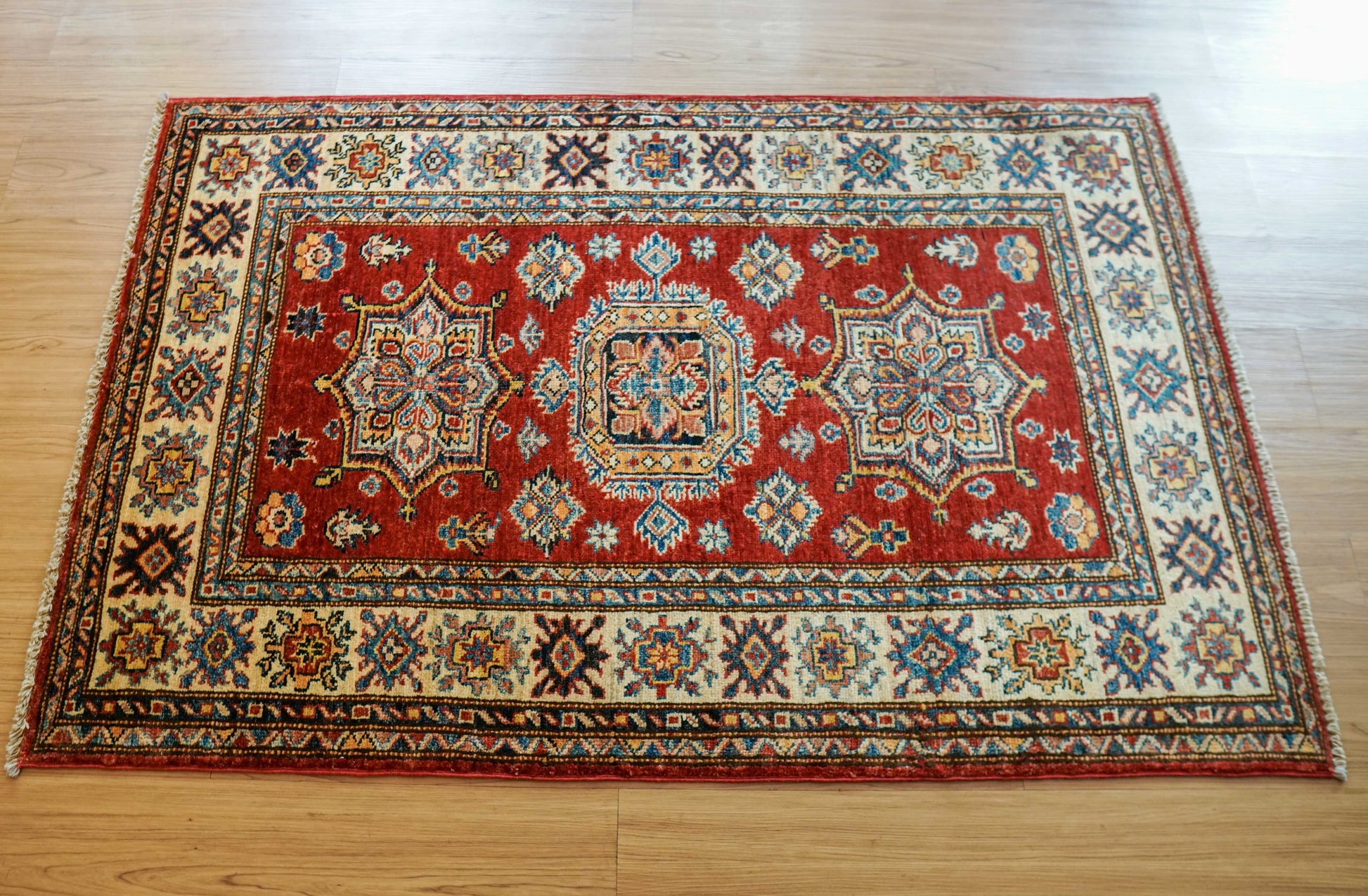  アフガニスタン手織り絨毯 ガズニーウール カザックデザイン 150×98cm