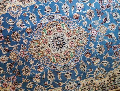  ペルシャ絨毯 ナイン産 青 9la 高級ウール 152×105cm