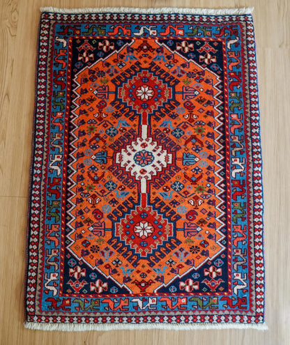  手織りペルシャ絨毯 ヤラメ 85×62cm｜トライバル ウールラグ