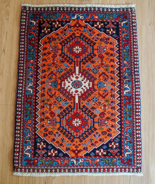  手織りペルシャ絨毯 ヤラメ 85×62cm｜トライバル ウールラグ