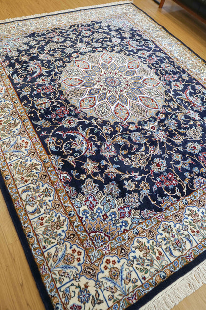  ペルシャ絨毯 ナイン産 250×200cm｜ウール×シルク・繊細メダリオンの伝統デザイン