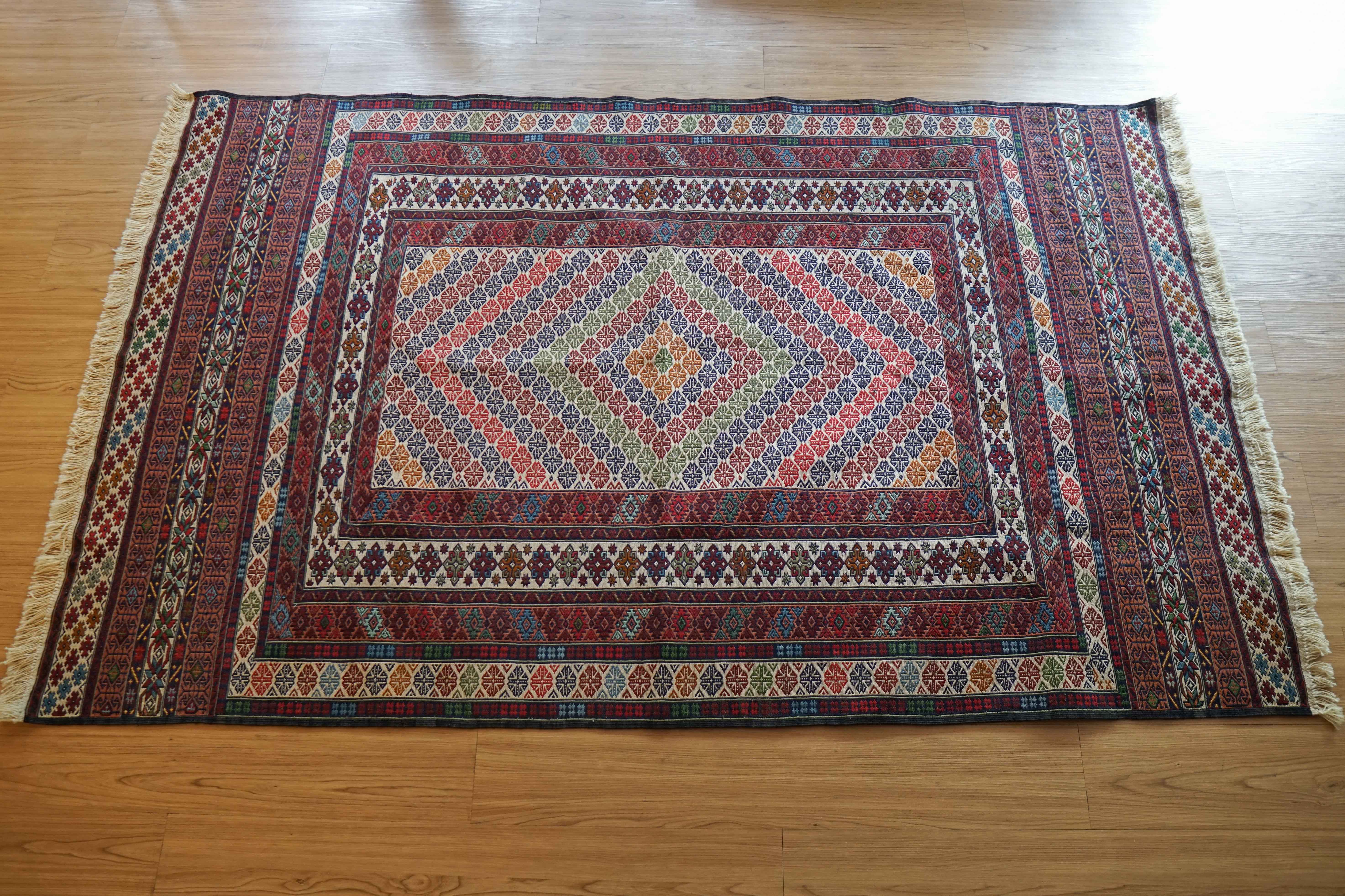 ペルシャ手織りキリム 200×125cm｜伝統トライバルラグ 平織りラグ
