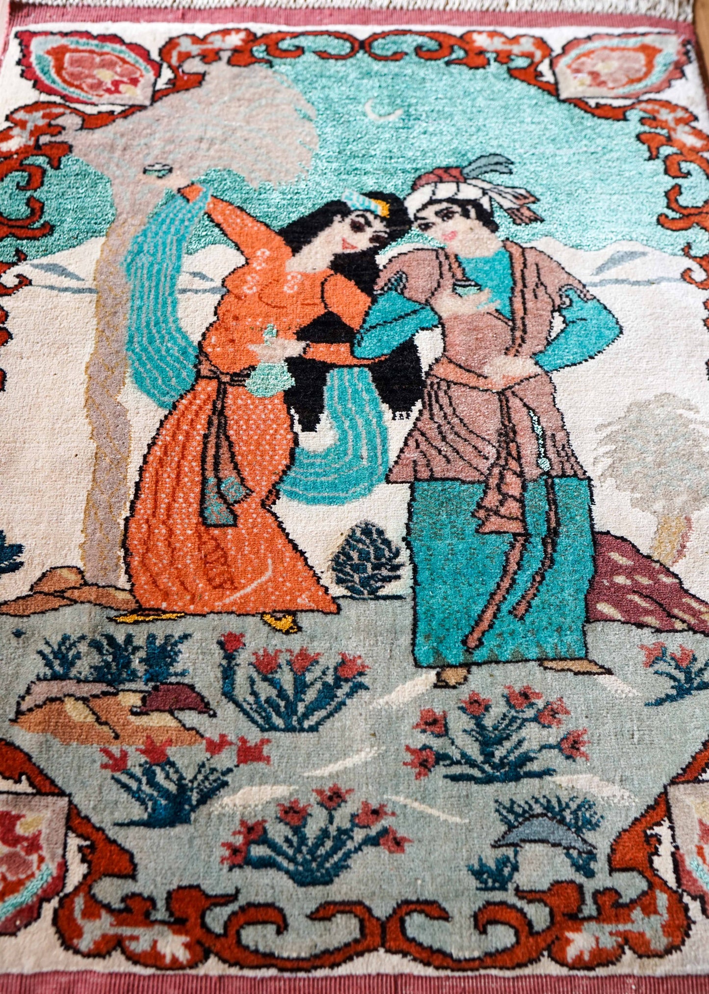  ペルシャ トルクメン絨毯 61×50cm｜ウール＆シルク 手織りアートラグ
