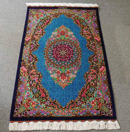 89×59cm　【ペルシャ手織り絨毯クム産のシルク100%】証明書付 Decorworks