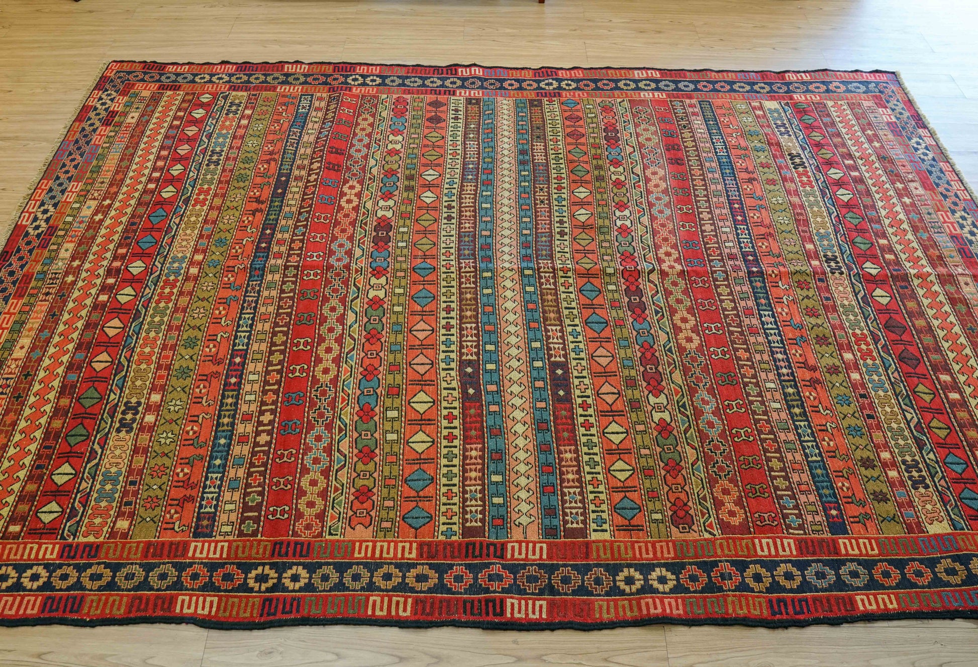  手織りペルシャ オールド シルジャンキリム ウールラグ 298×195cm