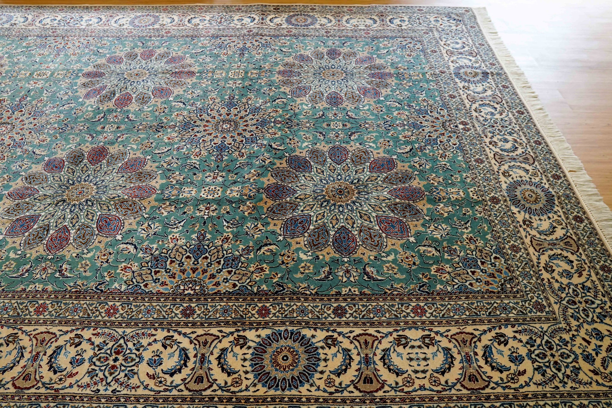  ペルシャ絨毯 ナイン産 4LA 295×196cm｜コルクウール＆シルク 手織り 高密度ラグ 大判リビングサイズ