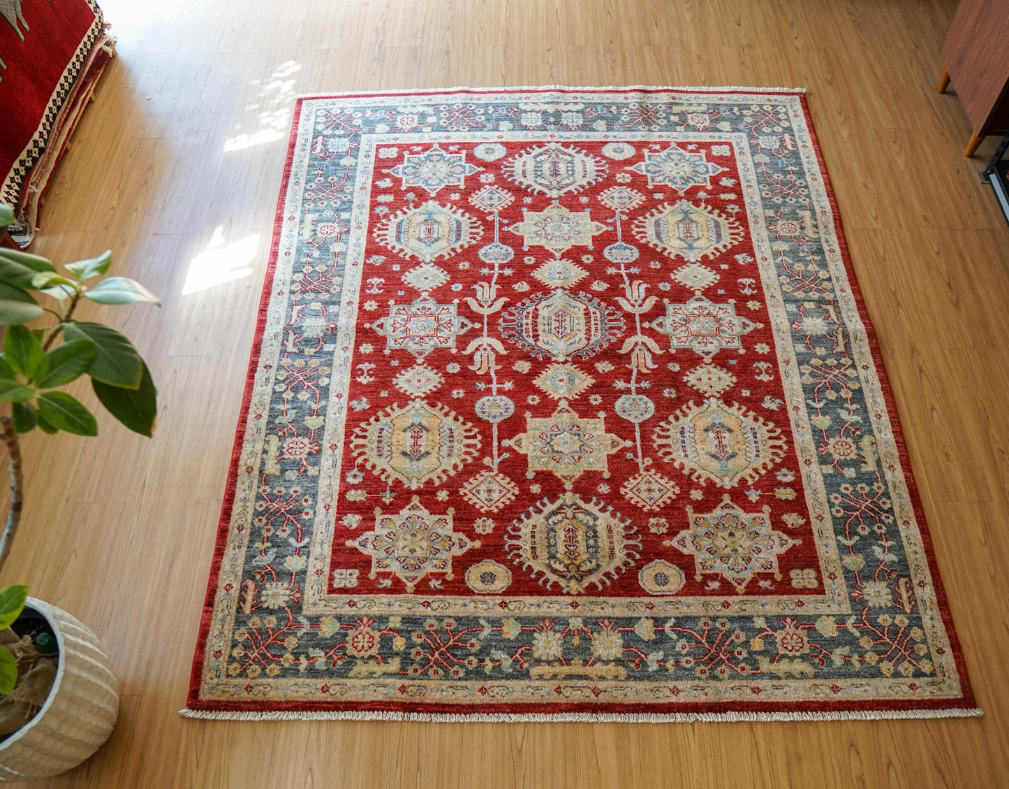  アフガニスタンガズニーウール 手織り絨毯 206×171cｍ
