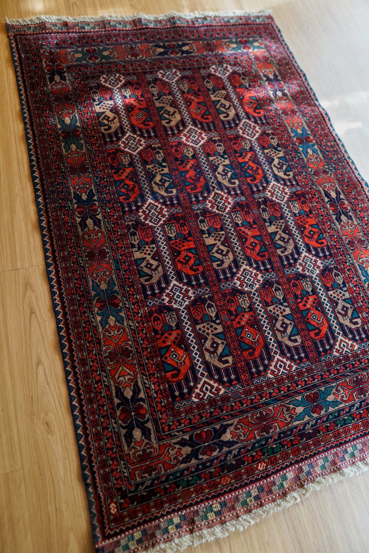  アフガン手織り絨毯 トルクメン ラグ 150×101cm