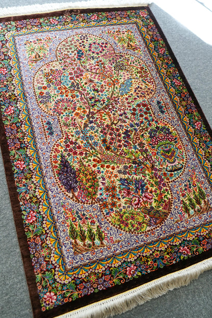 90×61cm　【ペルシャ絨毯　クム産　ナーリイ房　シルク 100%　】 Decorworks