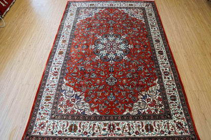 ペルシャ絨毯 クム産 モハマディ工房 シルク100% 197×130cm｜手織り 高密度シルクラグ メダリオンデザイン - Decorworks