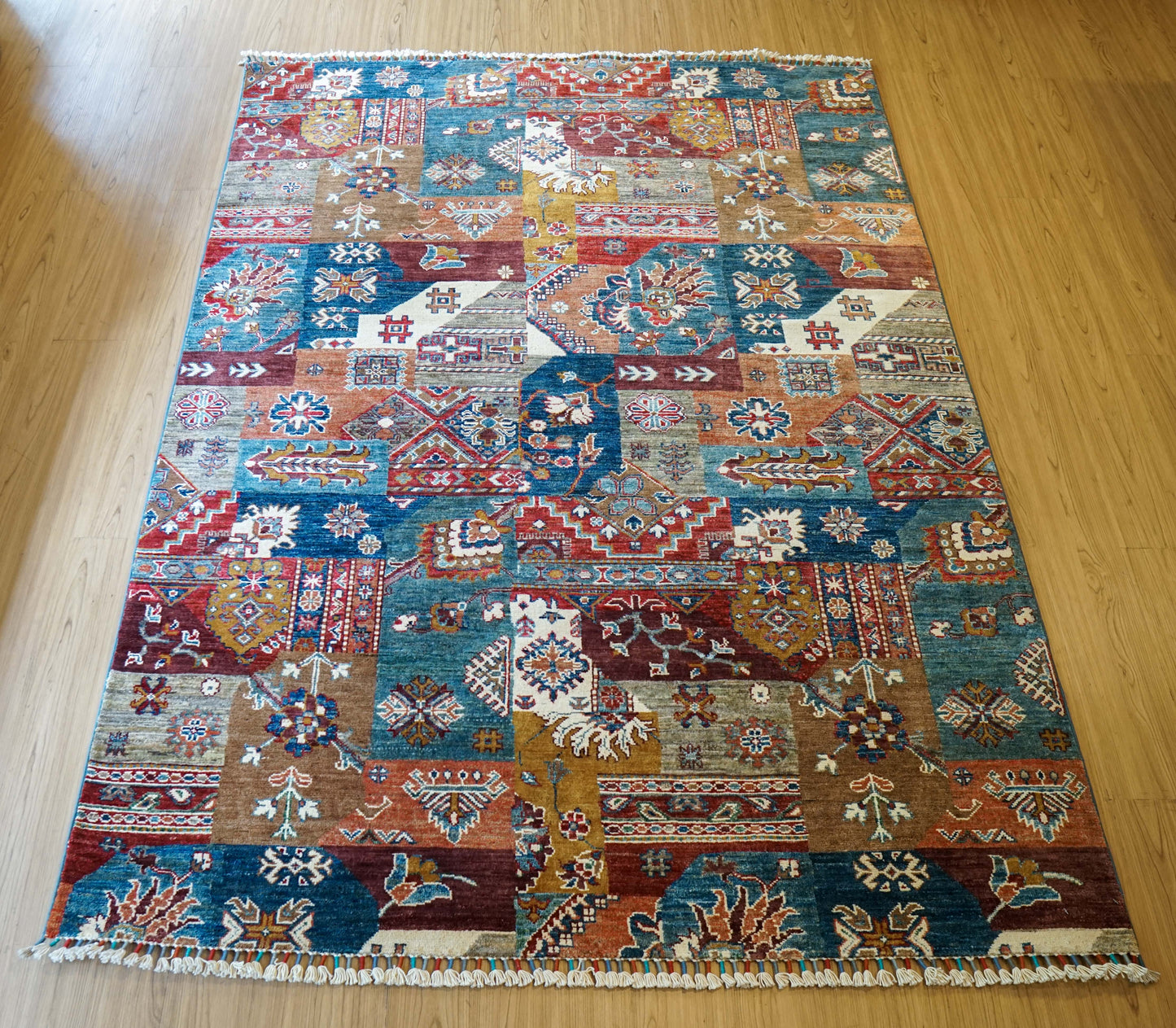  アフガン絨毯 ガズニー産 ウール トライバルパッチワークデザイン 206×153cm