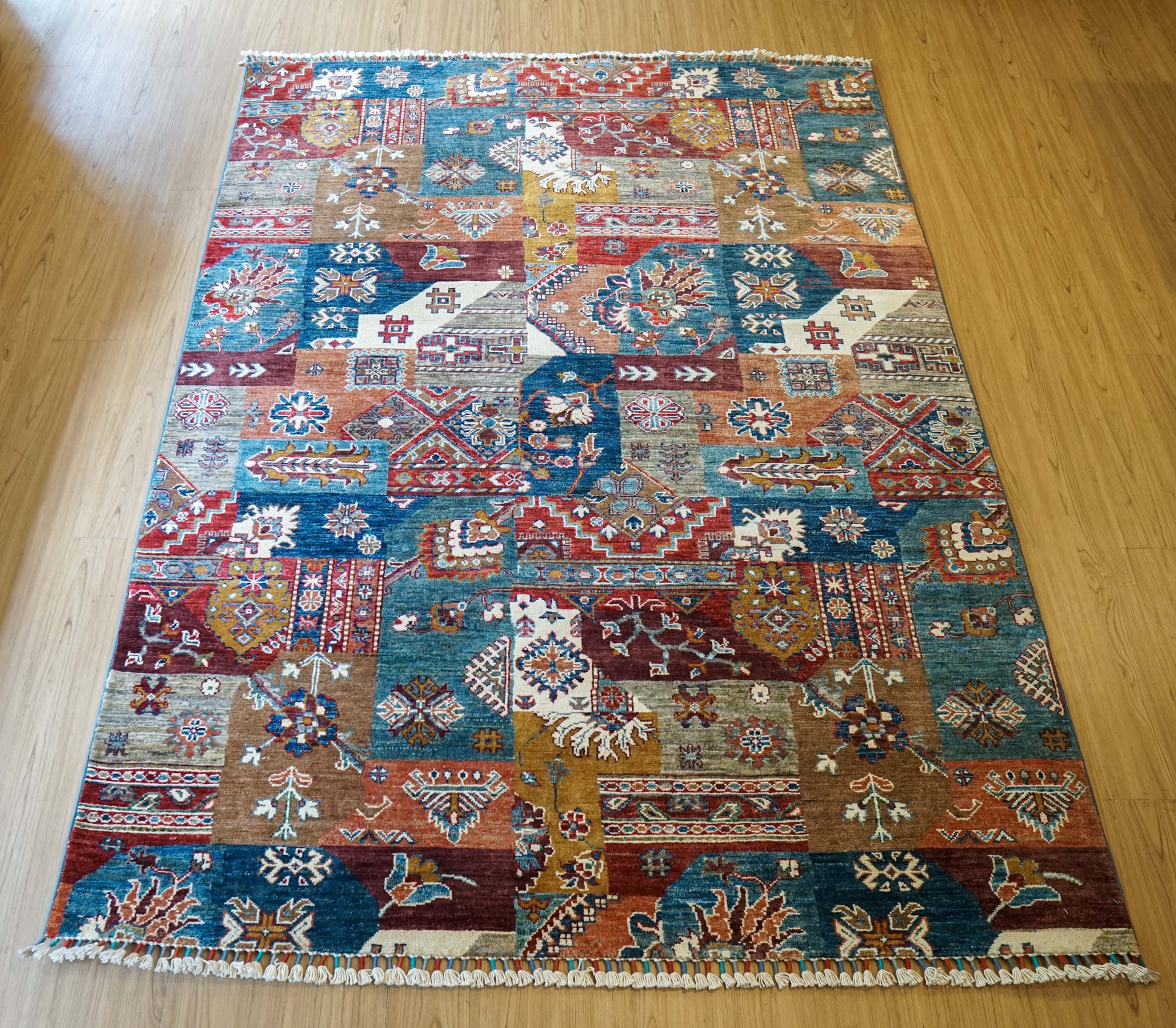  アフガン絨毯 ガズニー産 ウール トライバルパッチワークデザイン 206×153cm