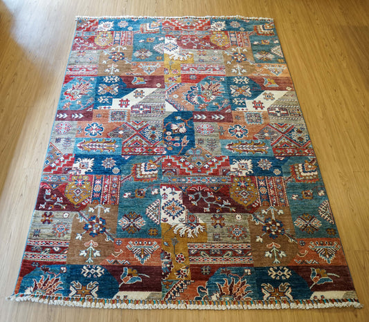  アフガン絨毯 ガズニー産 ウール トライバルパッチワークデザイン 206×153cm