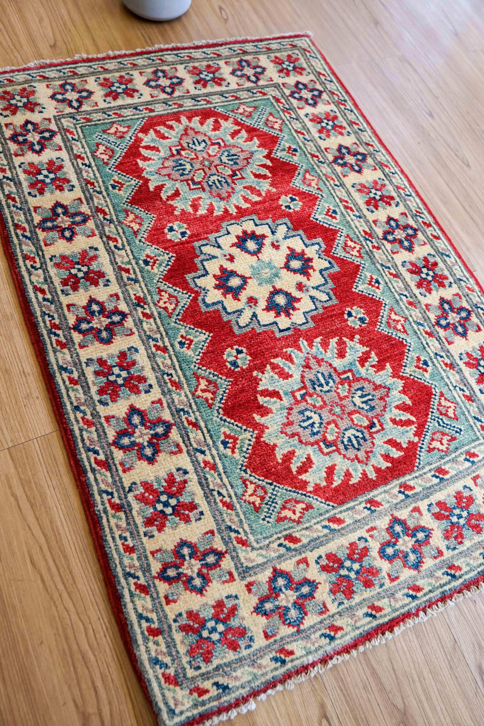  アフガニスタン手織り絨毯 89×60cm｜ガズニーウール・草木染めの伝統幾何学文様