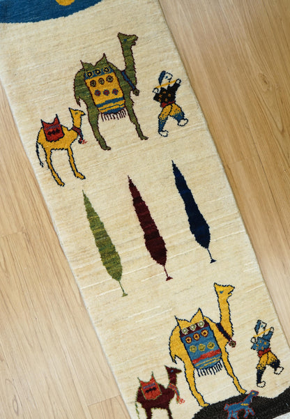  手織りペルシャ・ルリバフト ギャッベ ランナー 123×44cm