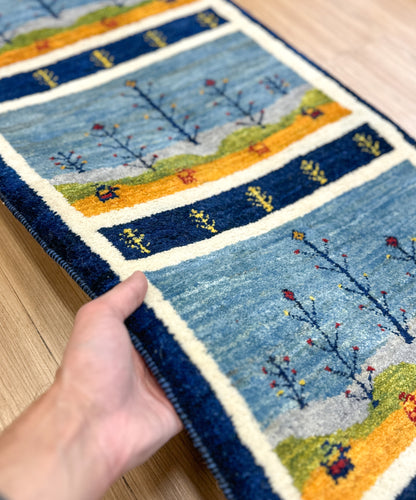 ペルシャ手織りカシュクリギャッベ リズ バフト ギャベ 手織り絨毯 114×44cm