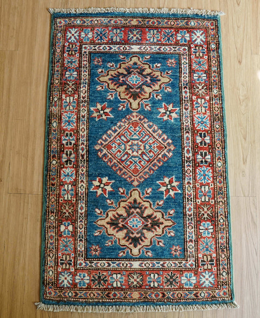  アフガニスタン手織り絨毯 92×55cm｜ガズニウール カザクデザイン トライバルラグ