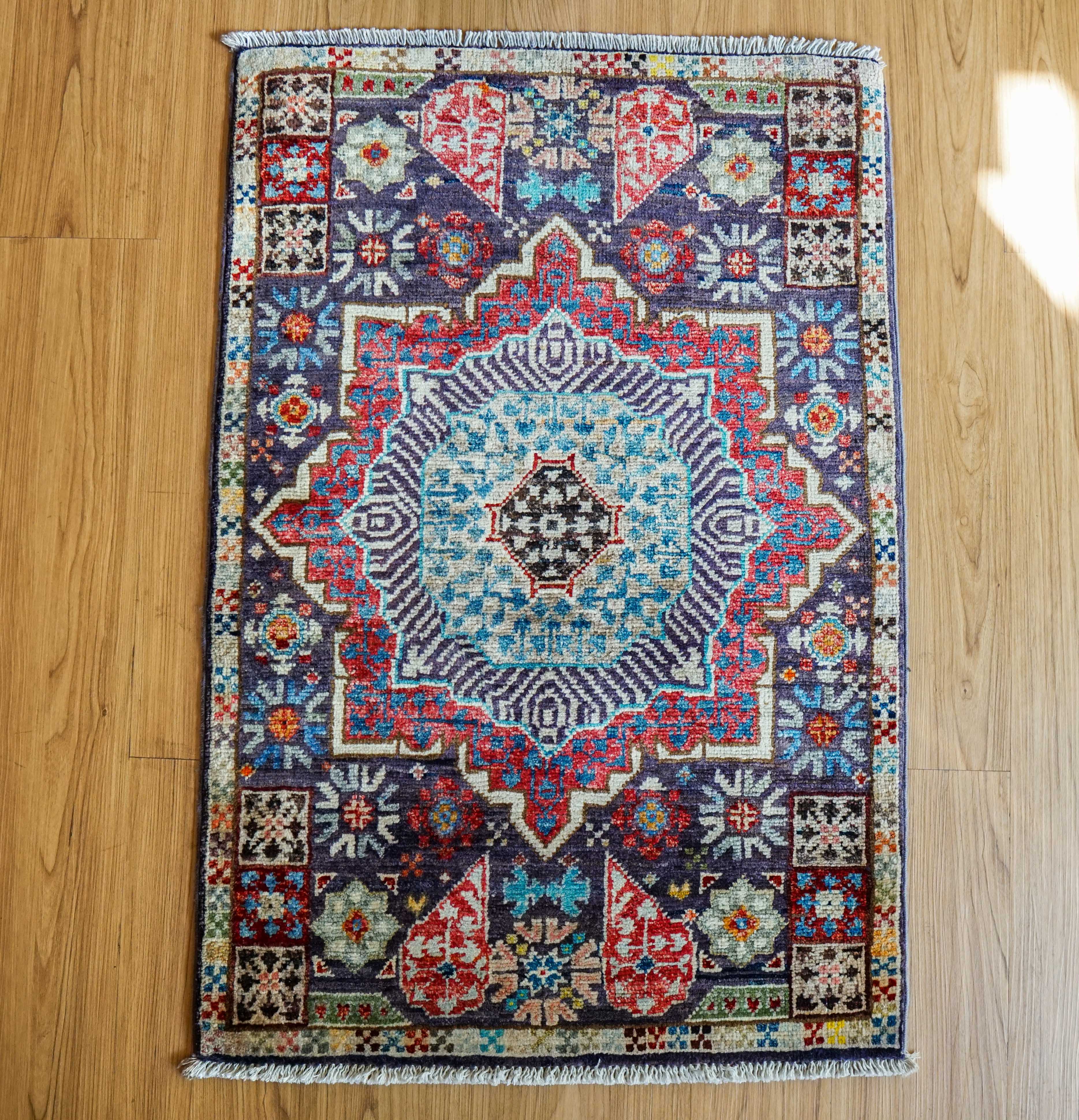 アフガニスタン手織り絨毯90×60cm｜ガズニウール マムルクデザイン