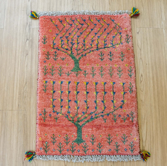 ペルシャ手織りギャッベ アマレ族 77×52生命の木デザイン 玄関マットギャベ