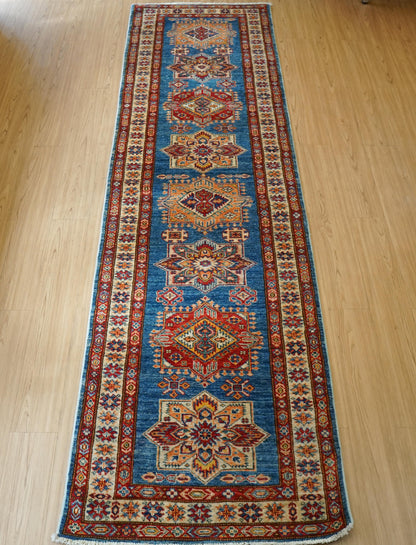  アフガニスタン手織りガズニウールラグ 299×82cm ペルシャのカザクデザイン ランナー