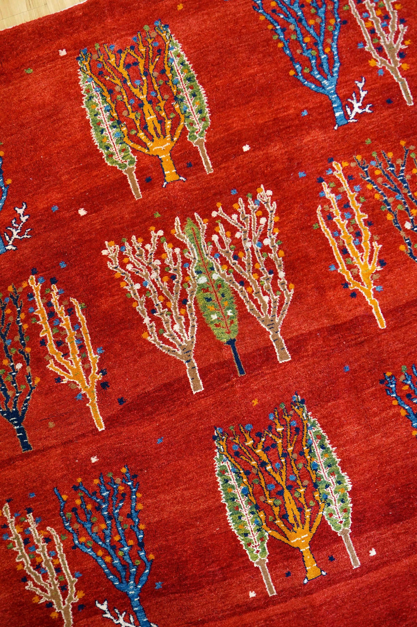  ペルシャ手織りカシュクリギャッベ リズバフト 186×159cm｜生命の木デザイン 高密度織り 大判ウールラグ