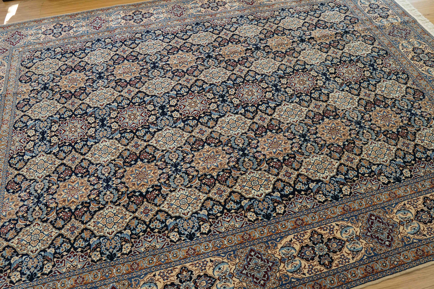  ペルシャ絨毯 ナイン産 4LA 293×209cm｜シャー・アッバース文様 手織り絨毯 コルクウール＆シルク