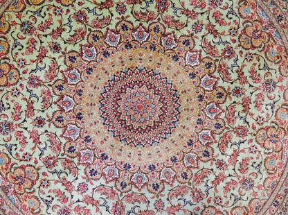 手織りペルシャ絨毯 カシャーン産 ファッラ工房 シルク100% 丸 200×200cm