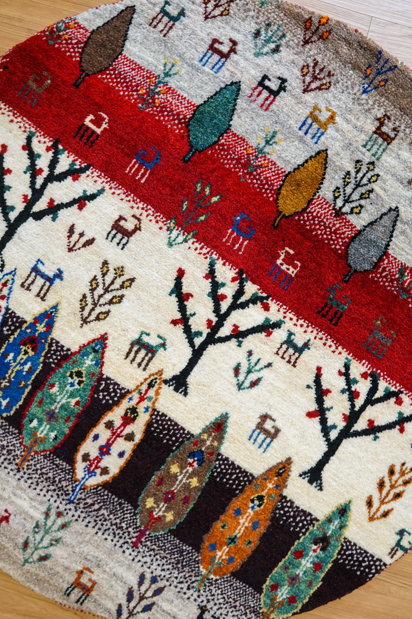 ペルシャ手織り カシュクリギャッベ 丸型 96cm丸｜ウール100% 草木染め ラウンドラグ