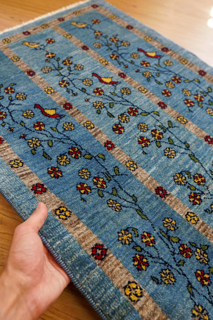  ペルシャ手織り カシュクリギャッベ リズバフト 95×64cm｜伝統意匠・鳥と生命の木文様