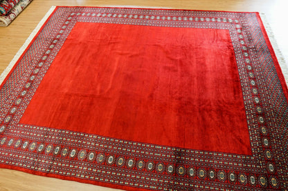  パキスタン手織り絨毯 252×201cm｜ニュージーランド産メリノウール・赤無地デザイン