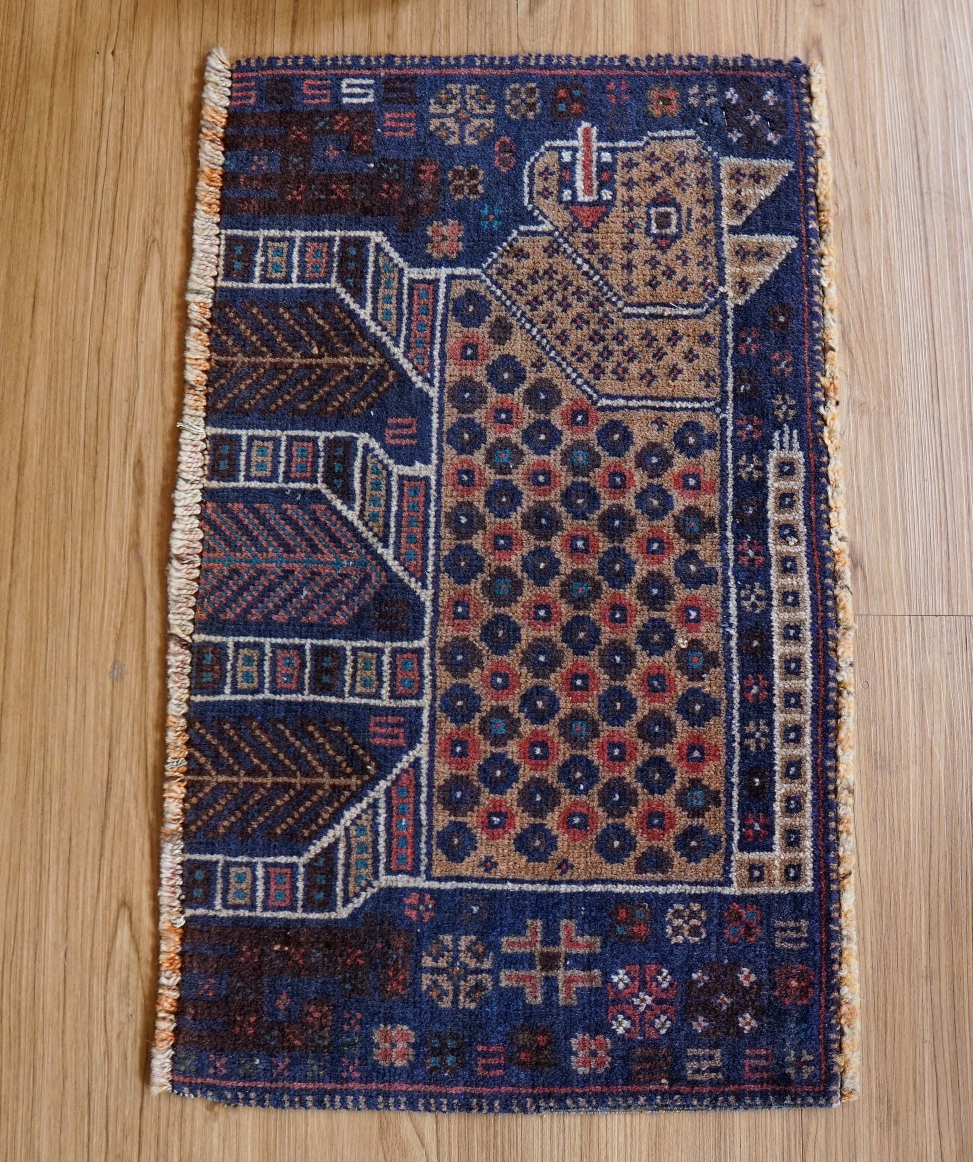  ヴィンテージ バルーチ族トライバルラグ 61×36cm 手織り ペルシャ絨毯