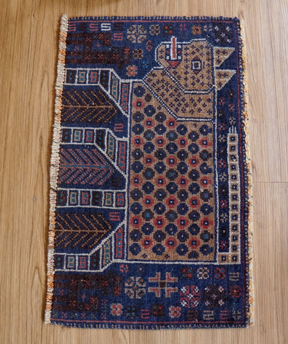  ヴィンテージ バルーチ族トライバルラグ 61×36cm 手織り ペルシャ絨毯