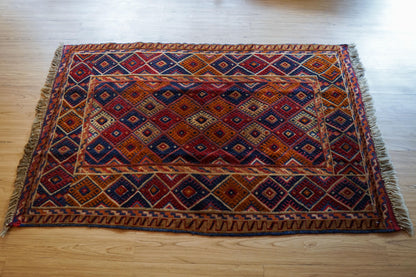 Collection 145×96cmアフガニスタン オールドマシュワニ 手織りキリム トライバルラグ